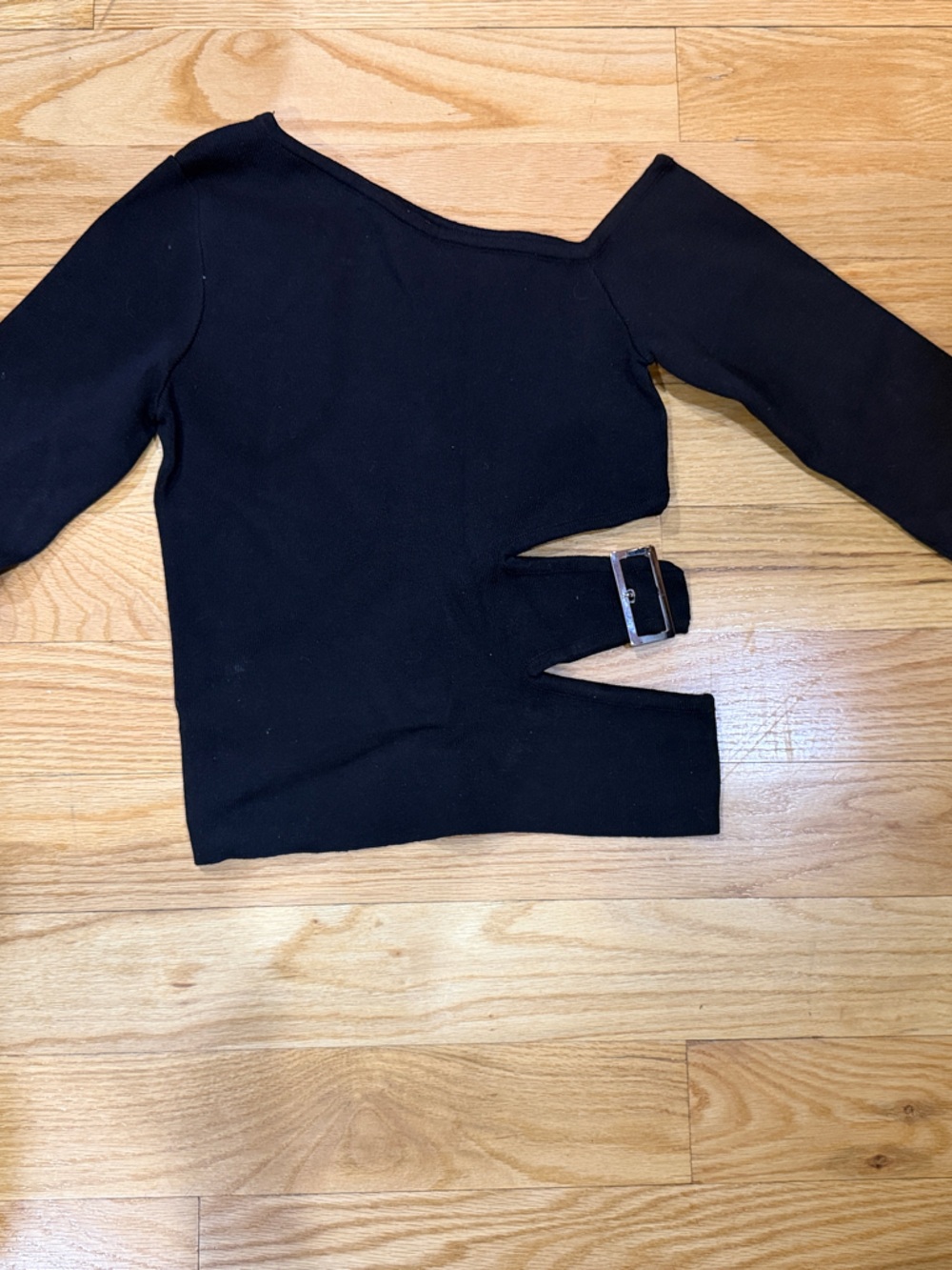 superdown Black Asymmetric Cutout Top with Buckle Detail